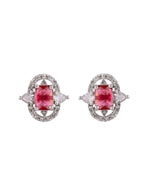 Thumbnail for VOJ Silver Plated Ruby Red Rectangular Cz Stone Studded Chain Set