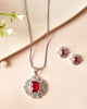 VOJ Silver Plated Ruby Red Rectangular Cz Stone Studded Chain Set - Dista