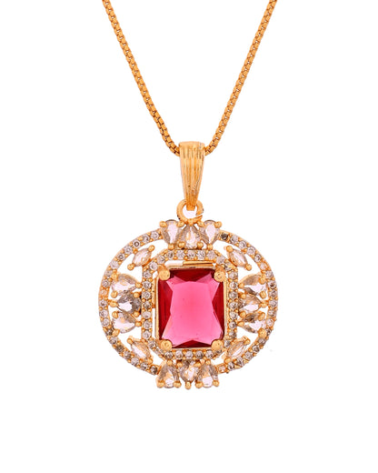 VOJ Gold Plated Ruby Red Rectangular Cz Stone Studded Chain Set - Dista