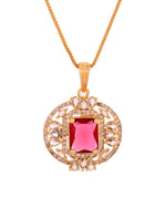 Thumbnail for VOJ Gold Plated Ruby Red Rectangular Cz Stone Studded Chain Set