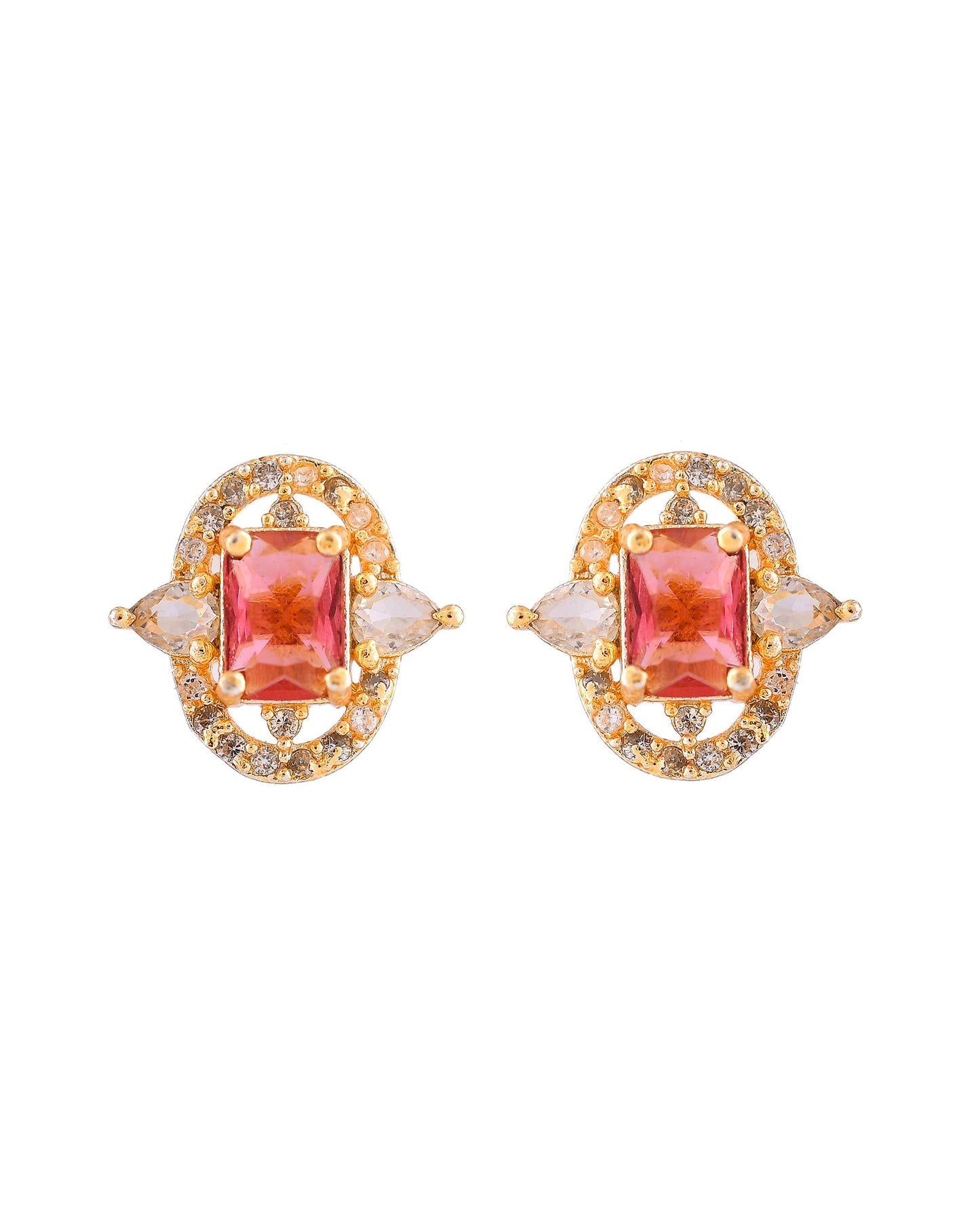 VOJ Gold Plated Ruby Red Rectangular Cz Stone Studded Chain Set - Dista