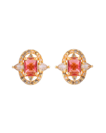 VOJ Gold Plated Ruby Red Rectangular Cz Stone Studded Chain Set - Dista