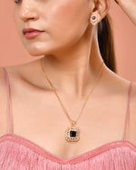 Thumbnail for VOJ Gold Plated Blue Square Shaped Stone Studded Ad Chain Set - Dista