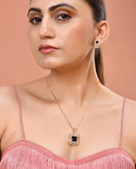 Thumbnail for VOJ Gold Plated Blue Square Shaped Stone Studded Ad Chain Set - Dista