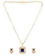 Thumbnail for VOJ Gold Plated Blue Square Shaped Stone Studded Ad Chain Set - Dista