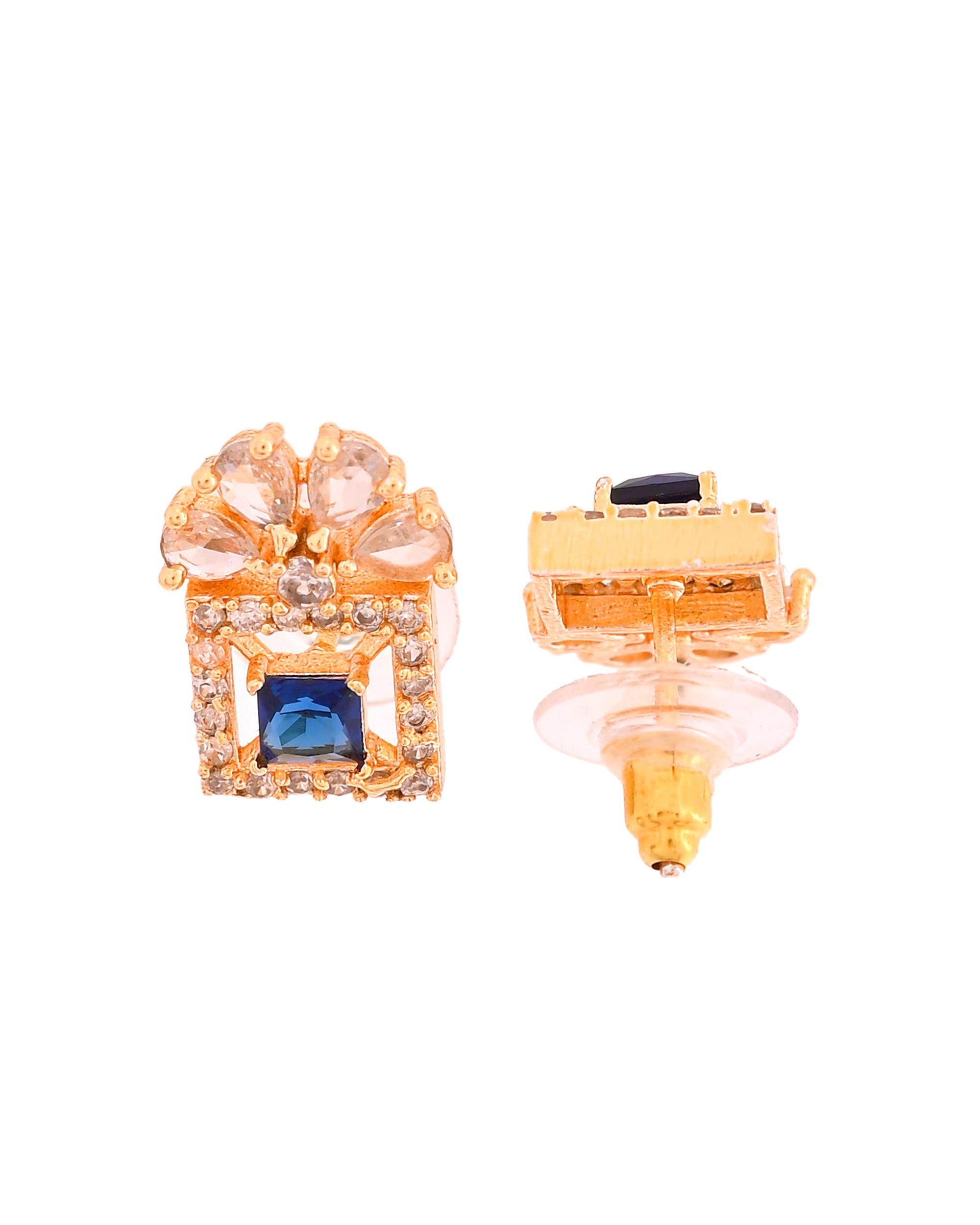 VOJ Gold Plated Blue Square Shaped Stone Studded Ad Chain Set - Dista