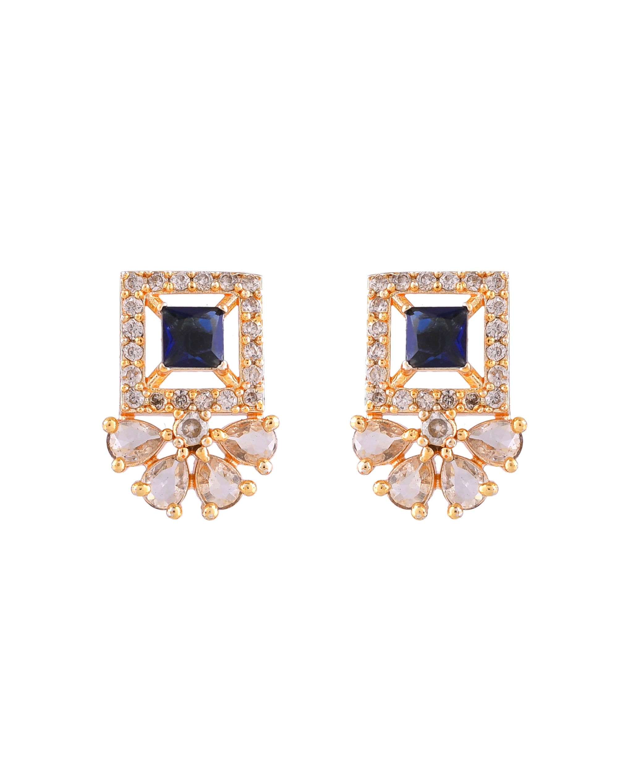 VOJ Gold Plated Blue Square Shaped Stone Studded Ad Chain Set - Dista
