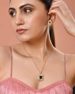 Thumbnail for VOJ Gold Plated Green Square Shaped Stone Studded Ad Chain Set - Dista