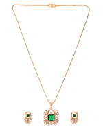 Thumbnail for VOJ Gold Plated Green Square Shaped Stone Studded Ad Chain Set - Dista