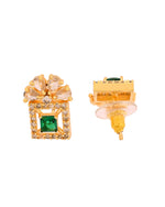 Thumbnail for VOJ Gold Plated Green Square Shaped Stone Studded Ad Chain Set - Dista