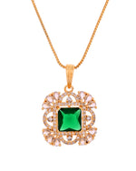 Thumbnail for VOJ Gold Plated Green Square Shaped Stone Studded Ad Chain Set - Dista