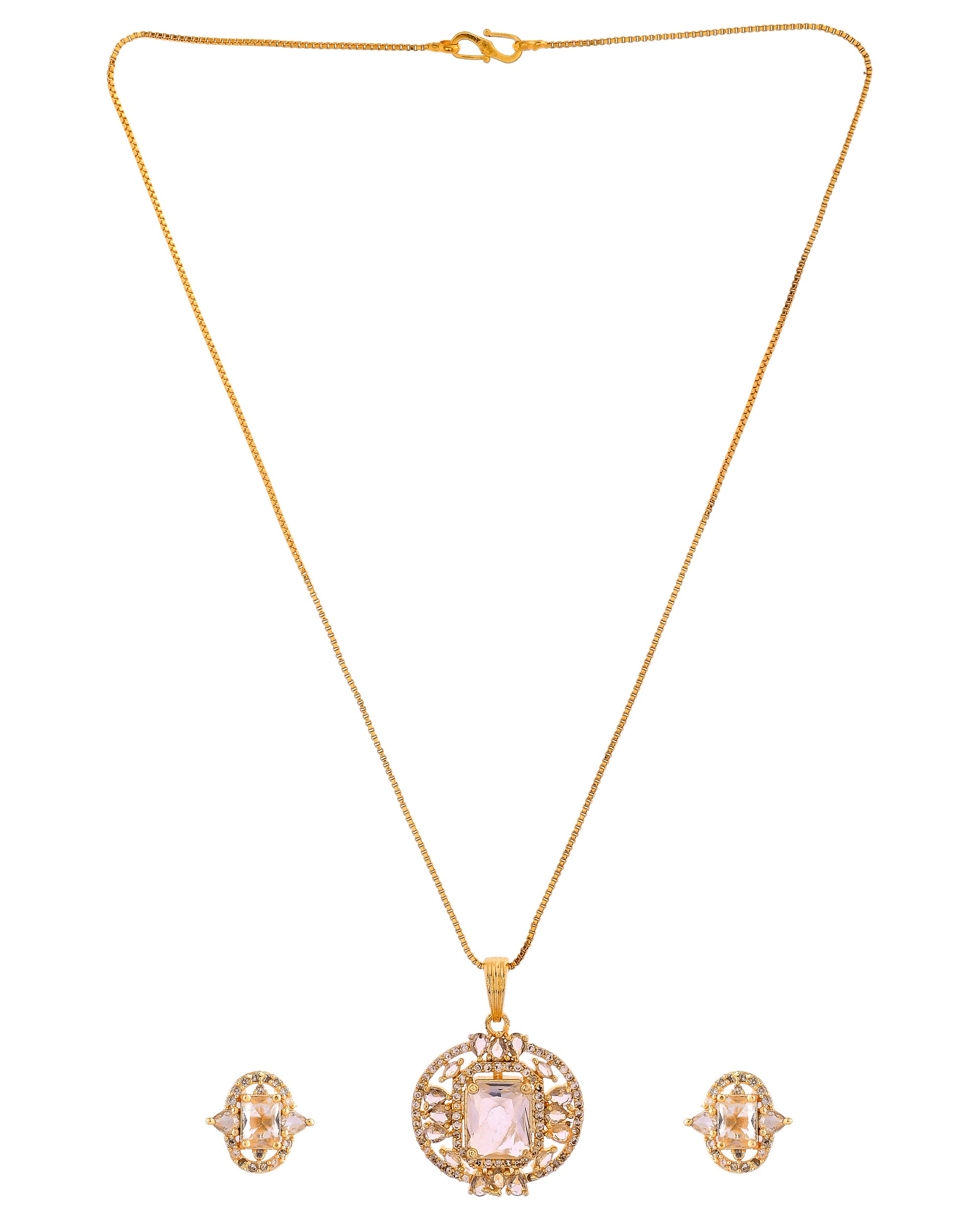 VOJ Gold Plated Rectangular Shaped Cz Stone Studded Chain Set