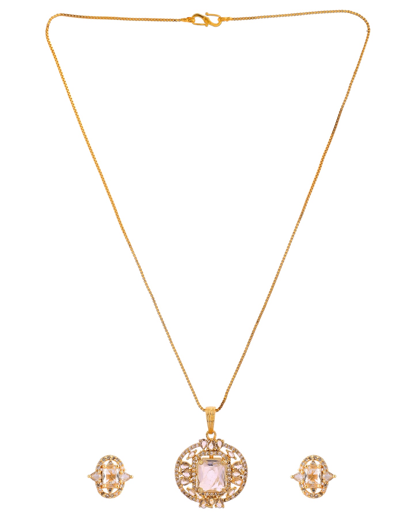 VOJ Gold Plated Rectangular Shaped Cz Stone Studded Chain Set - Dista