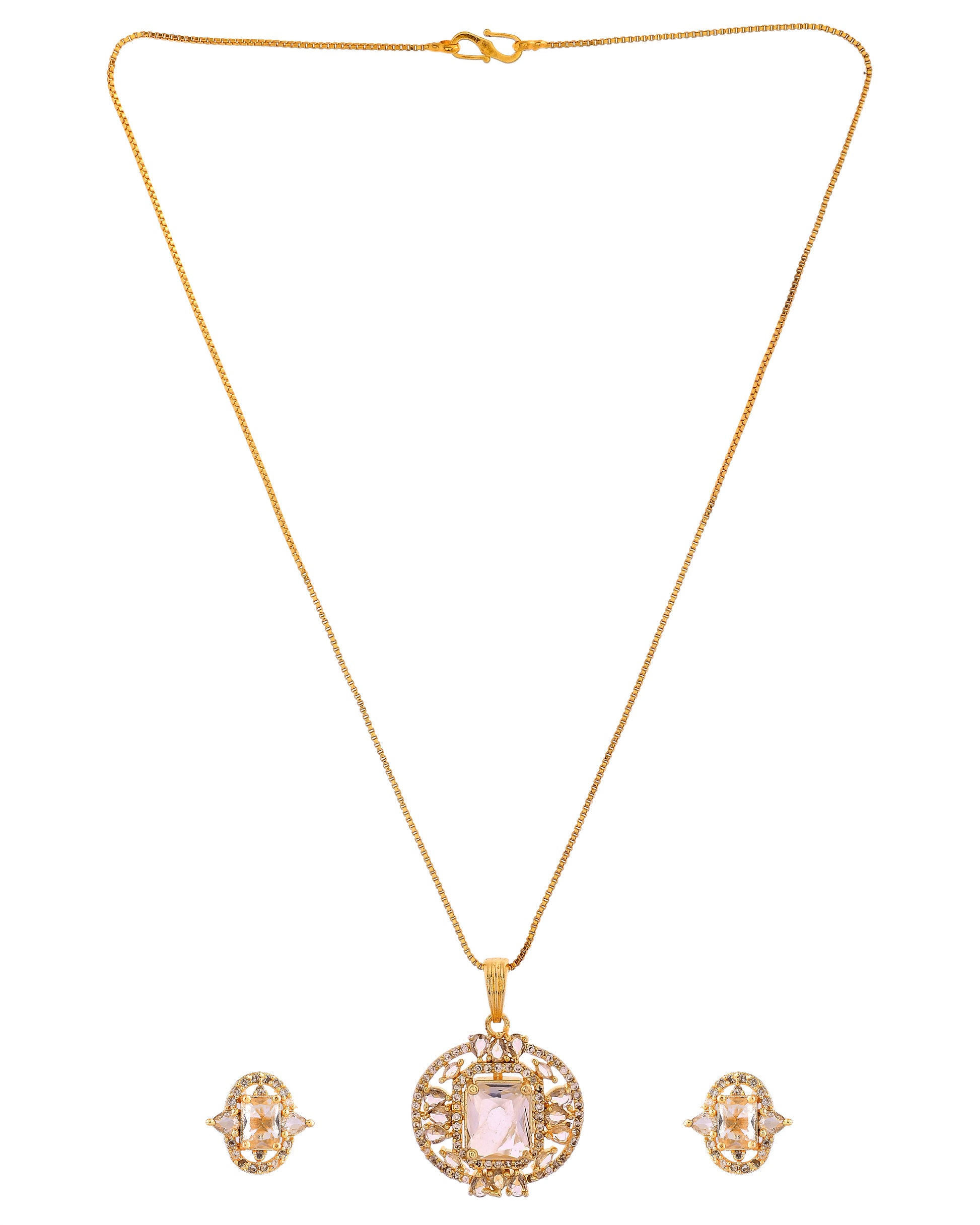VOJ Gold Plated Rectangular Shaped Cz Stone Studded Chain Set - Dista