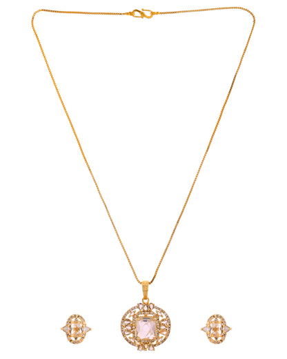 VOJ Gold Plated Rectangular Shaped Cz Stone Studded Chain Set - Dista