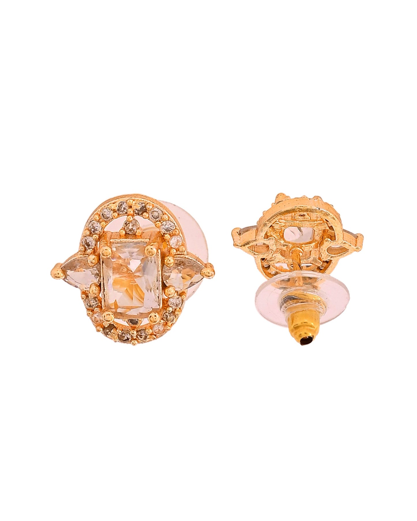 VOJ Gold Plated Rectangular Shaped Cz Stone Studded Chain Set - Dista
