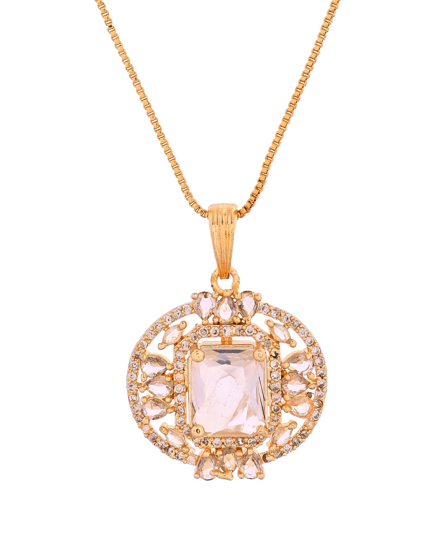 VOJ Gold Plated Rectangular Shaped Cz Stone Studded Chain Set - Dista