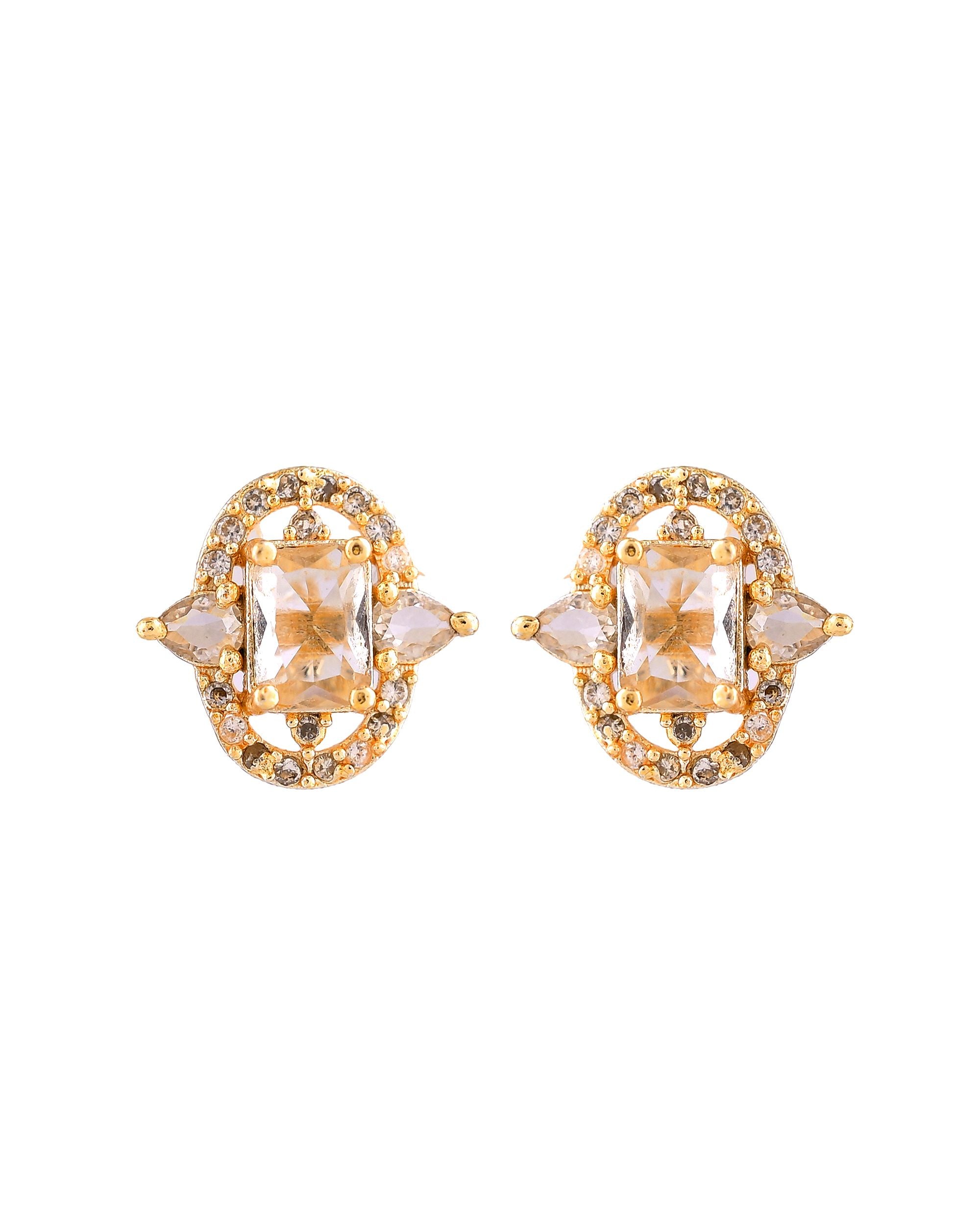 VOJ Gold Plated Rectangular Shaped Cz Stone Studded Chain Set