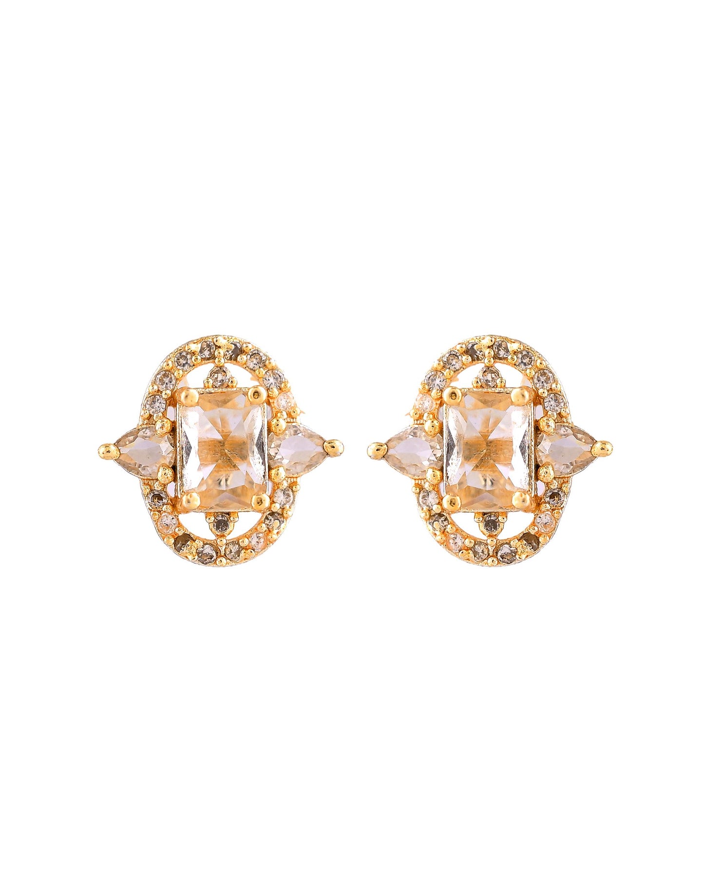 VOJ Gold Plated Rectangular Shaped Cz Stone Studded Chain Set - Dista