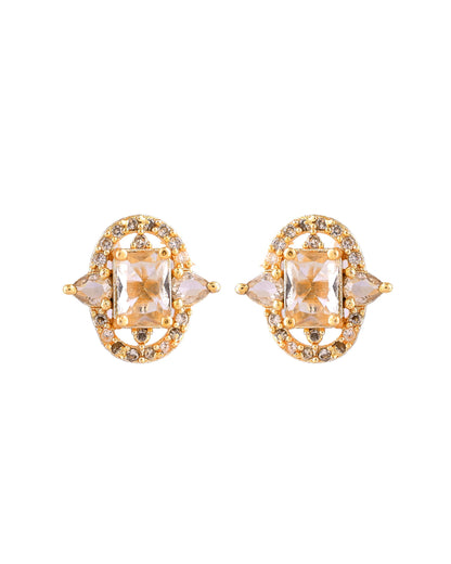 VOJ Gold Plated Rectangular Shaped Cz Stone Studded Chain Set - Dista