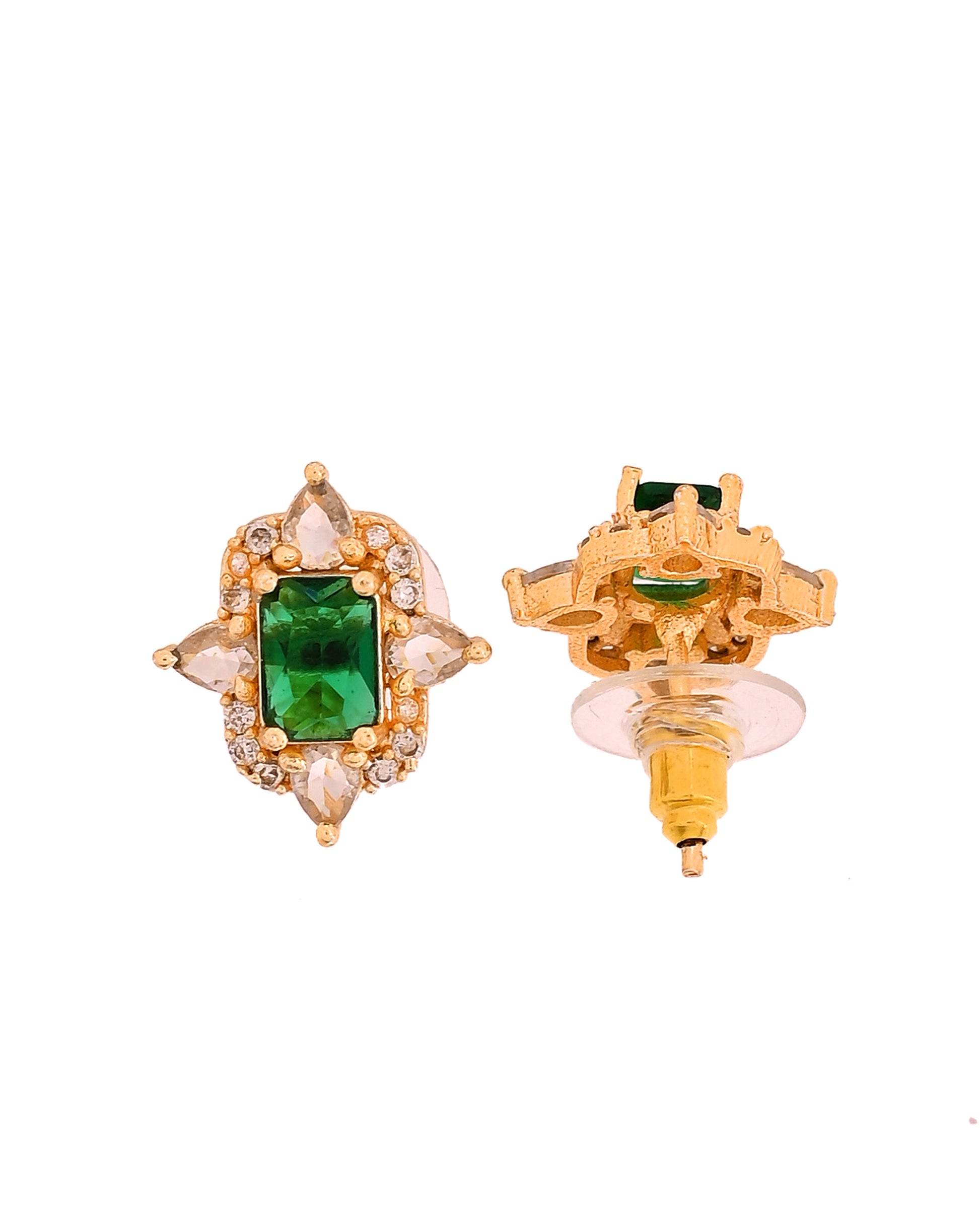 VOJ Gold Toned Green Rectangular Shaped Cz Chain Set - Dista