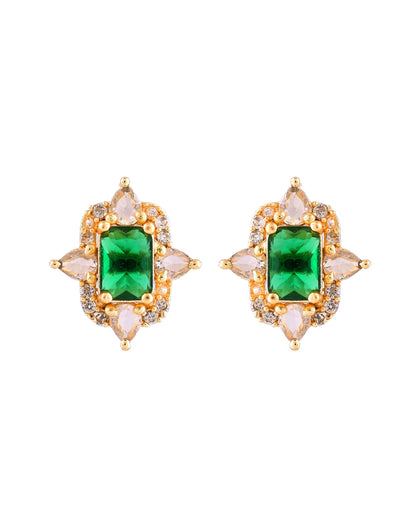 VOJ Gold Toned Green Rectangular Shaped Cz Chain Set - Dista