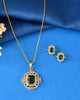 VOJ Gold Toned Green Rectangular Shaped Cz Chain Set - Dista