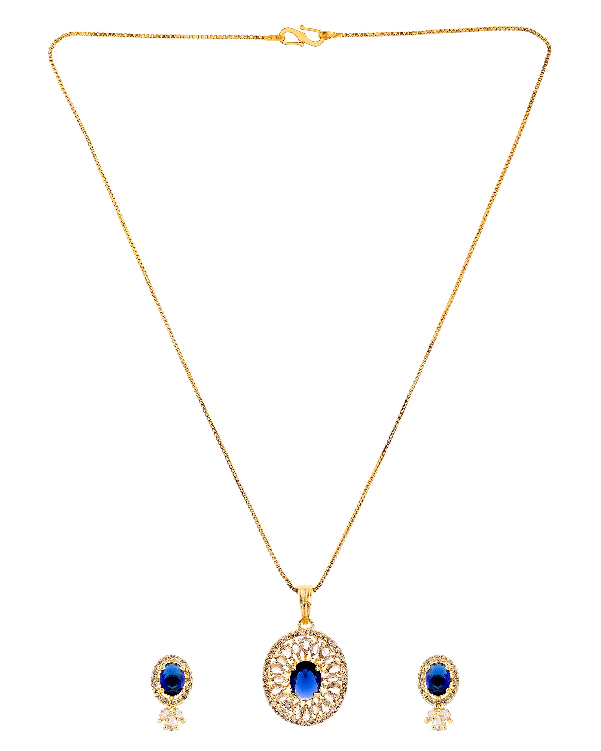 VOJ Gold Plated Blue Oval Shaped Cz Chain Set - Dista