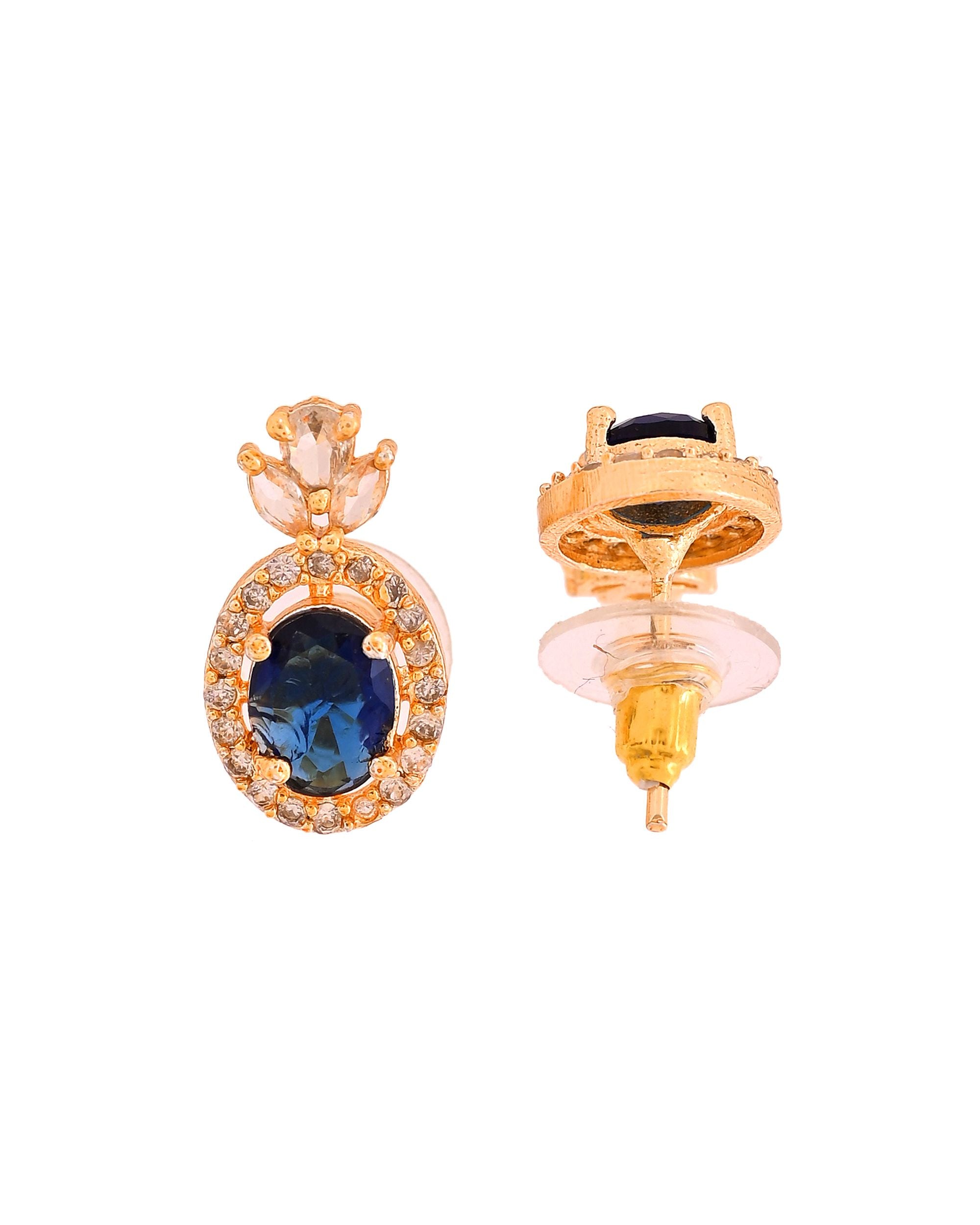 VOJ Gold Plated Blue Oval Shaped Cz Chain Set - Dista