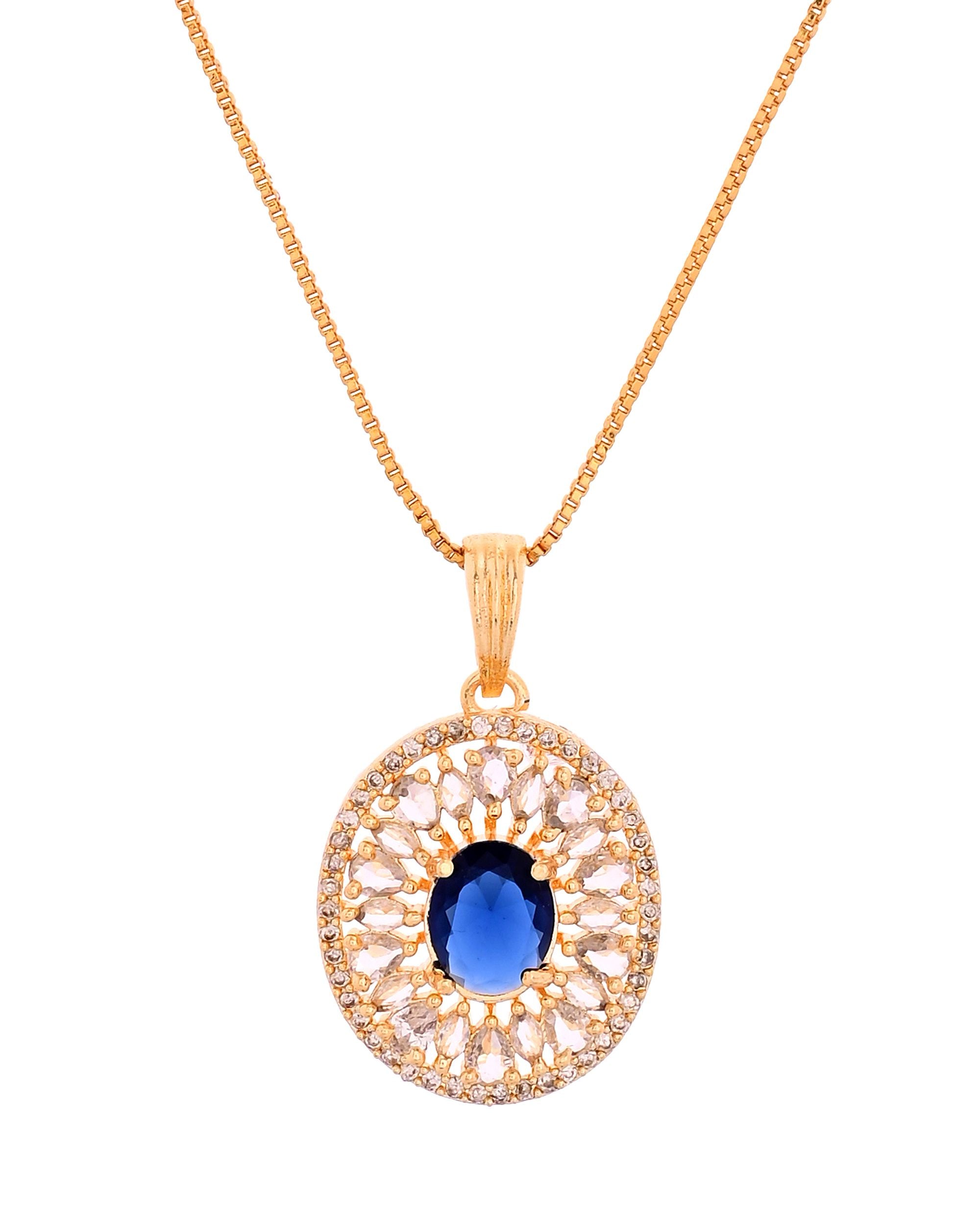 VOJ Gold Plated Blue Oval Shaped Cz Chain Set - Dista