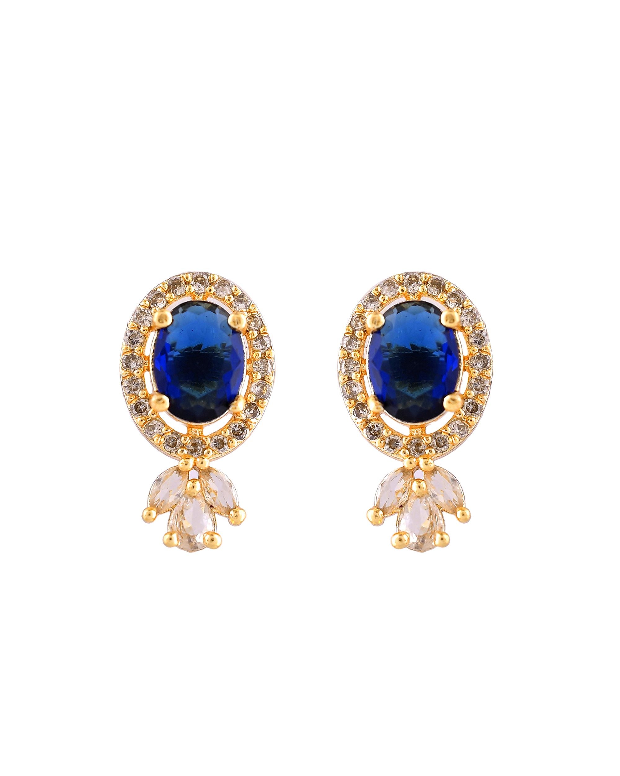 VOJ Gold Plated Blue Oval Shaped Cz Chain Set - Dista