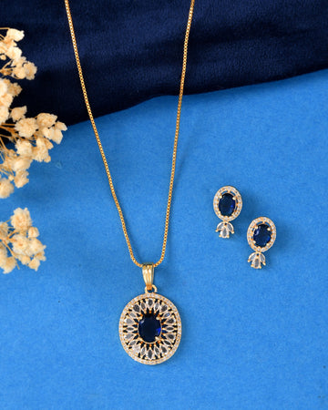 VOJ Gold Plated Blue Oval Shaped Cz Chain Set - Dista