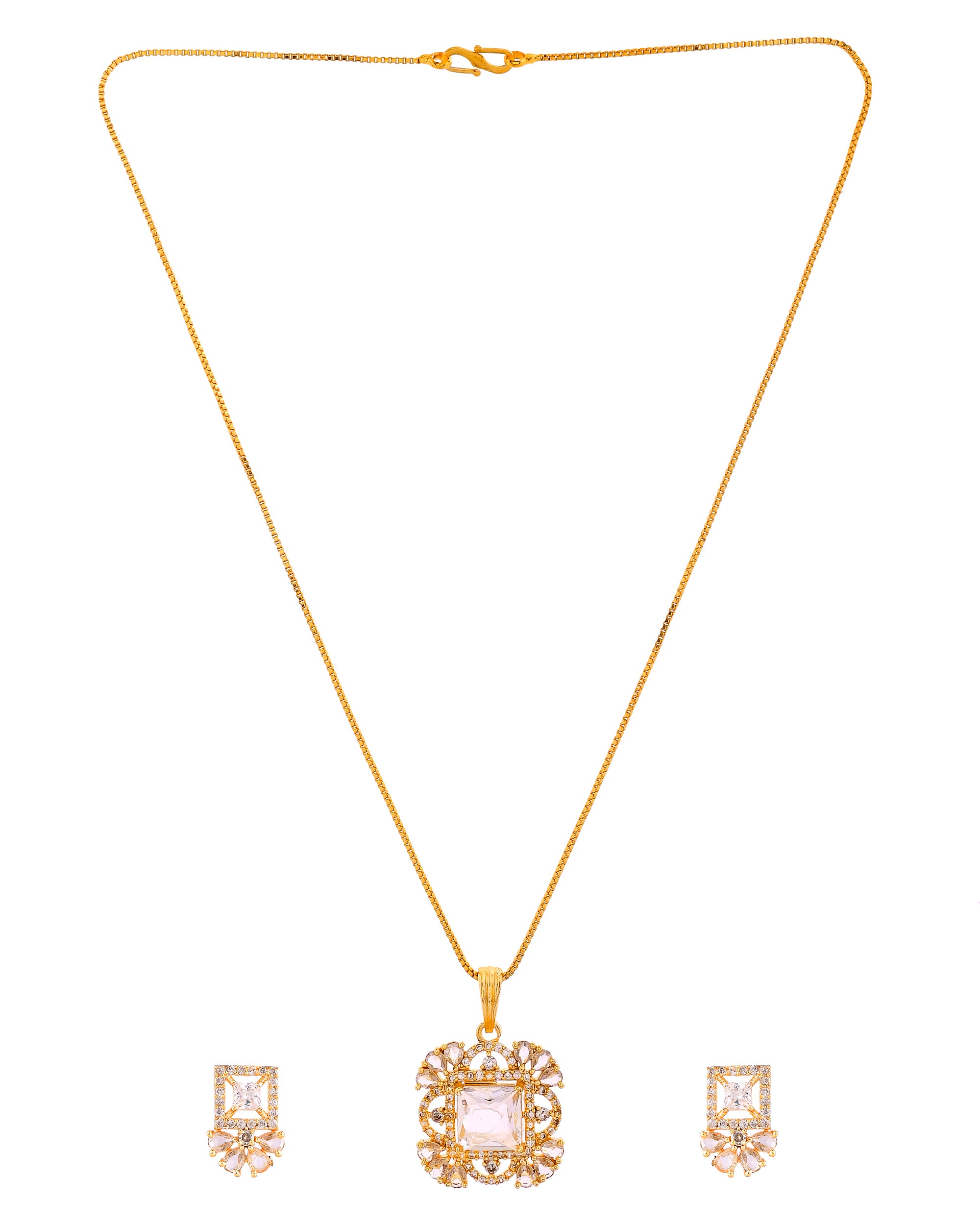 VOJ Gold Tone Square Shaped Cz Chain Set