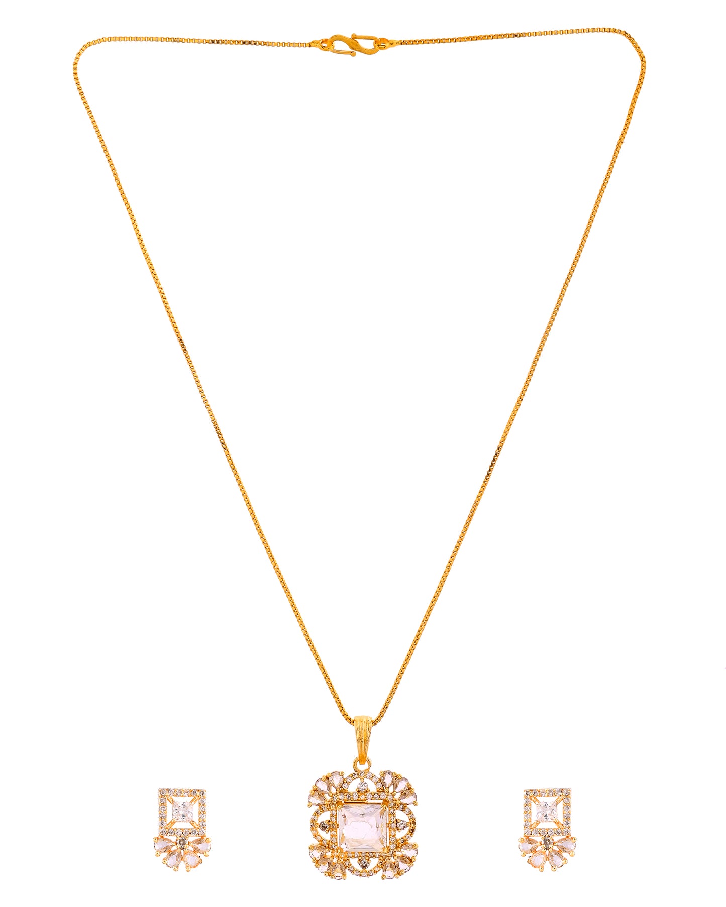 VOJ Gold Tone Square Shaped Cz Chain Set - Dista