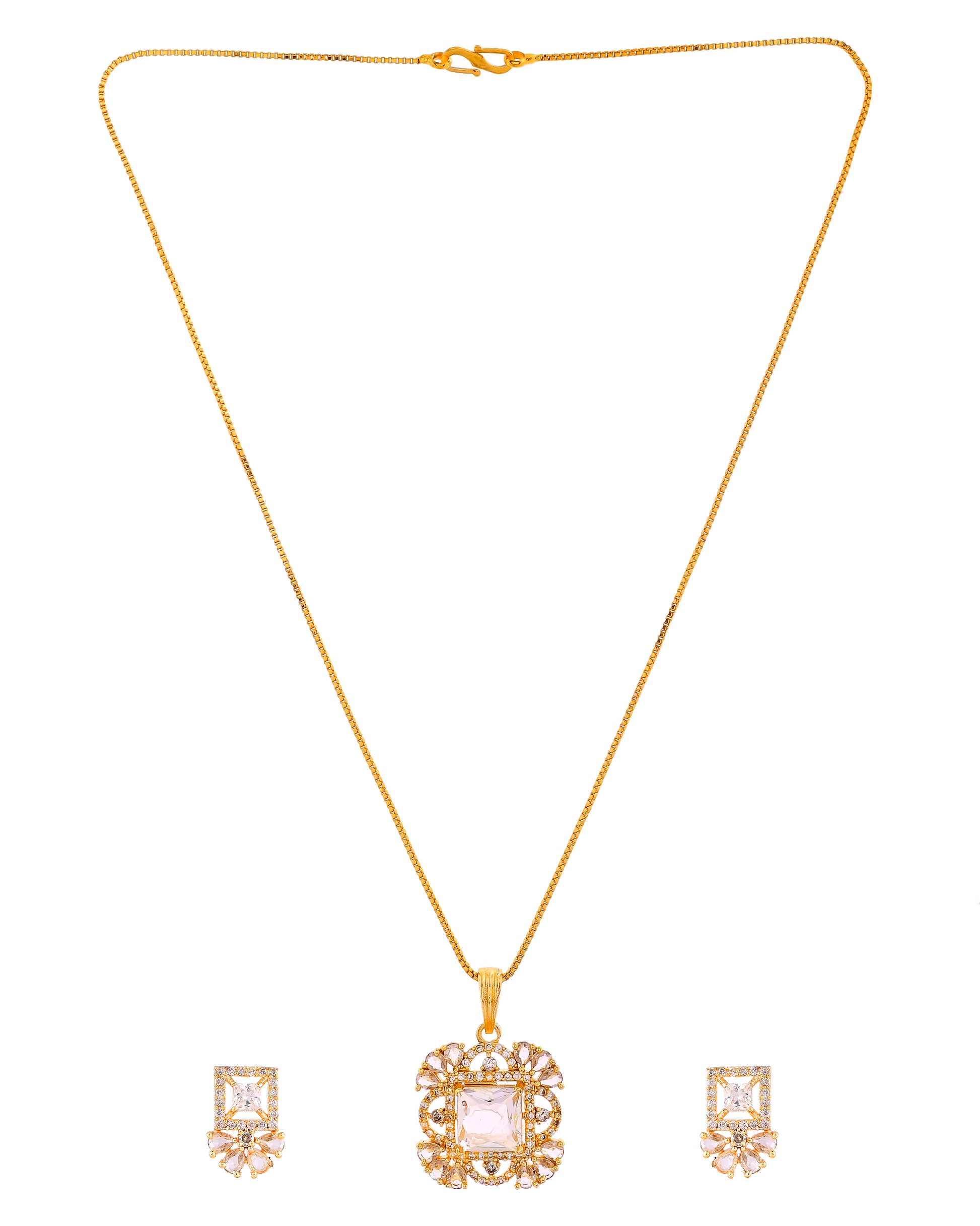 VOJ Gold Tone Square Shaped Cz Chain Set - Dista
