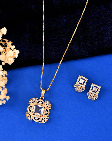 VOJ Gold Tone Square Shaped Cz Chain Set - Dista