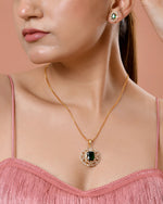Thumbnail for VOJ Gold Toned Green Rectangular Shaped Cz Chain Set