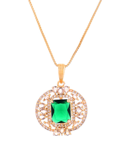 VOJ Gold Toned Green Rectangular Shaped Cz Chain Set - Dista
