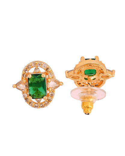 VOJ Gold Toned Green Rectangular Shaped Cz Chain Set - Dista