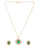 Thumbnail for VOJ Gold Toned Green Rectangular Shaped Cz Chain Set