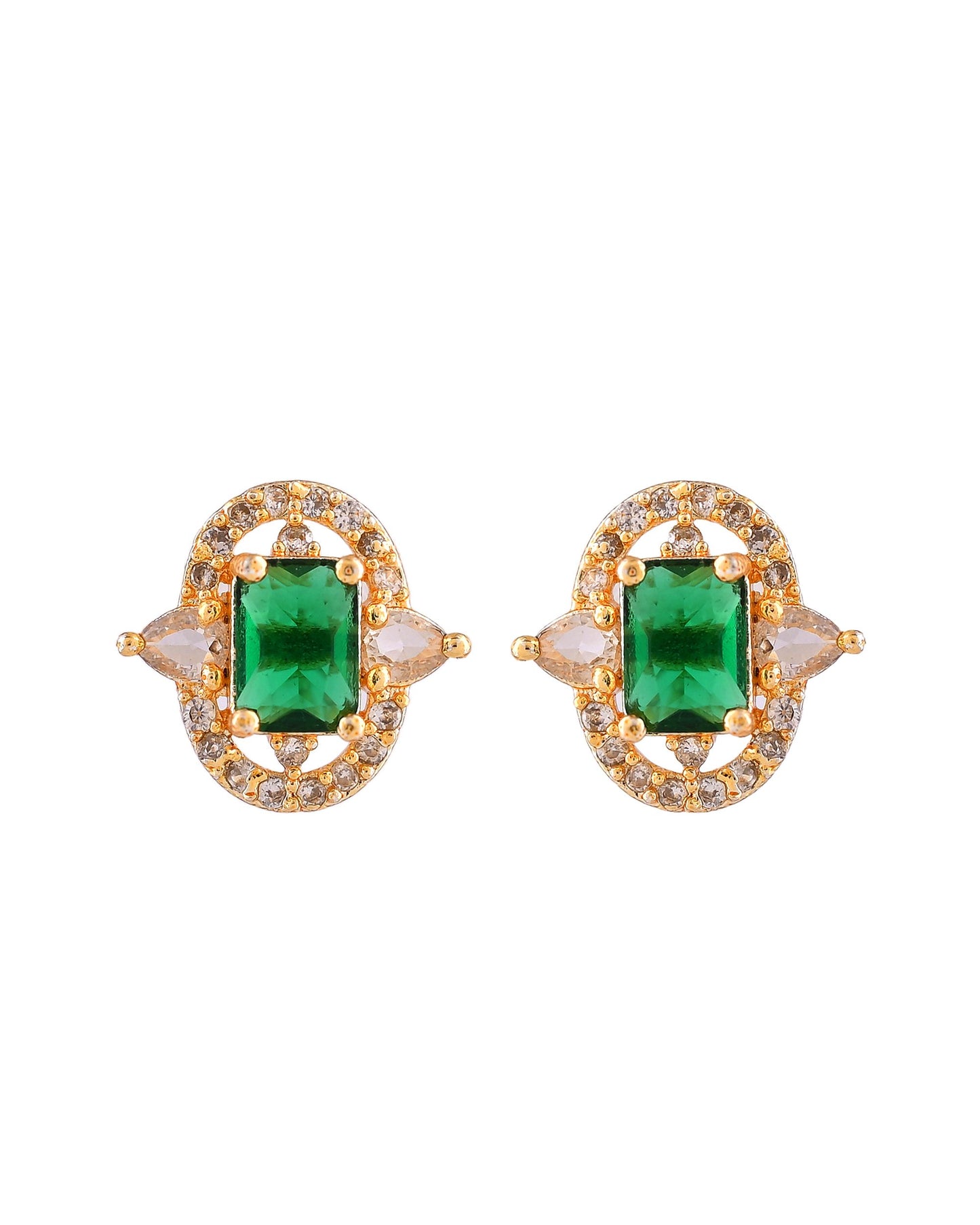 VOJ Gold Toned Green Rectangular Shaped Cz Chain Set - Dista