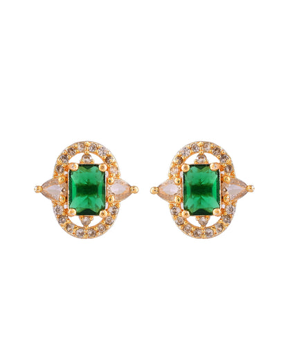 VOJ Gold Toned Green Rectangular Shaped Cz Chain Set - Dista