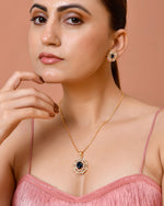 Thumbnail for VOJ Gold Plated Circulare Blue Cz Stone Studded Chain Set - Dista