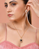 Thumbnail for VOJ Gold Plated Circulare Blue Cz Stone Studded Chain Set - Dista