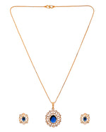Thumbnail for VOJ Gold Plated Circulare Blue Cz Stone Studded Chain Set - Dista