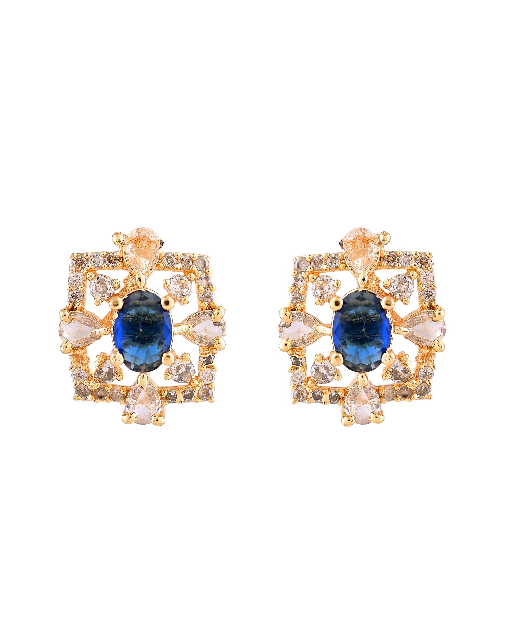 VOJ Gold Plated Circulare Blue Cz Stone Studded Chain Set - Dista