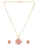 Thumbnail for VOJ Gold Plated Baby Pink Rectangular Shaped And Ad Stone Studded Chain Set - Dista