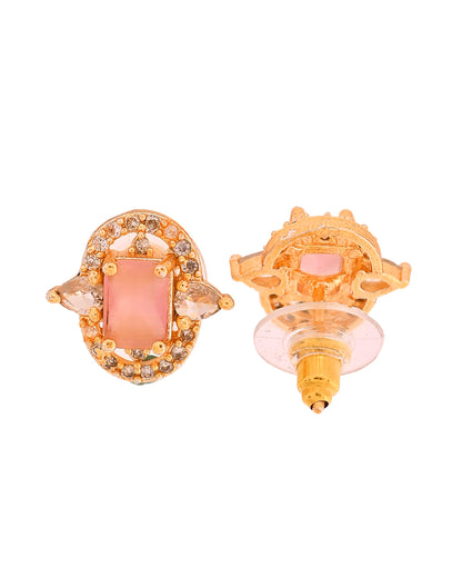 VOJ Gold Plated Baby Pink Rectangular Shaped And Ad Stone Studded Chain Set - Dista