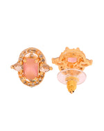 Thumbnail for VOJ Gold Plated Baby Pink Rectangular Shaped And Ad Stone Studded Chain Set - Dista