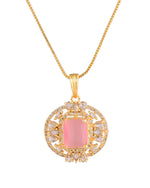 Thumbnail for VOJ Gold Plated Baby Pink Rectangular Shaped And Ad Stone Studded Chain Set - Dista